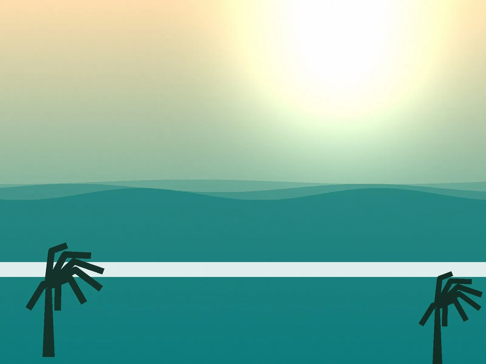 Bright illustration of a lagoon pool resort at golden hour